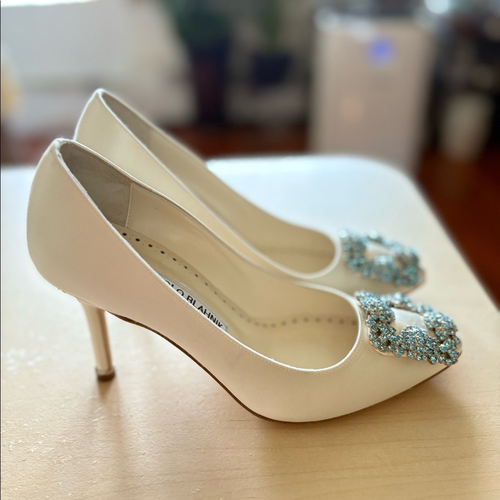 Manolo Blahnik Hangisi Bridal Blue Buckle